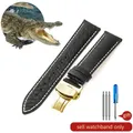 Bracelet montre cuir croco 14 à 22 mm – Couleur du bracelet Blackwhite-Golden-B1