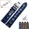 Bracelet montre cuir croco 18 à 22 mm – Couleur du bracelet blue Folding