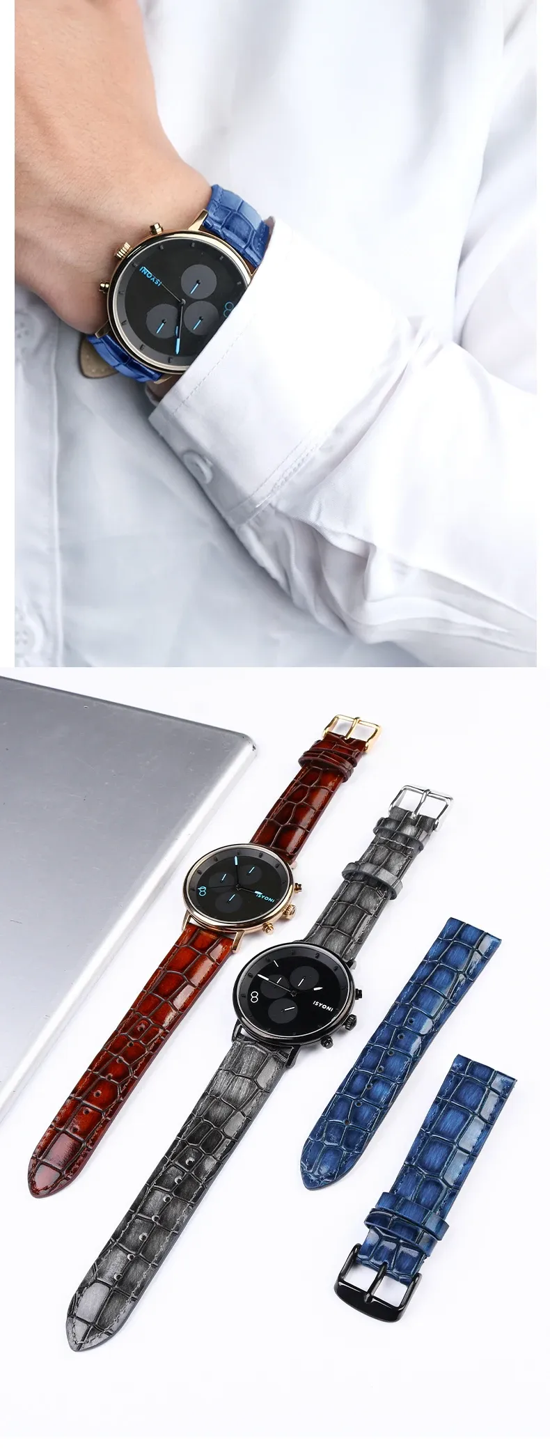 Bracelet montre cuir croco 18 à 22 mm