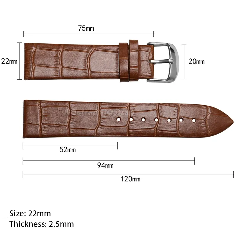 Bracelet montre cuir croco 18 à 22 mm sport
