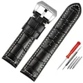 Bracelet montre cuir croco 22 à 26 mm veau – Couleur du bracelet Black white-silver