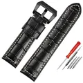 Bracelet montre cuir croco 22 à 26 mm veau – Couleur du bracelet Black whtie-black