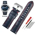 Bracelet montre cuir croco 22 à 26 mm veau – Couleur du bracelet Blue red-silver