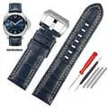 Bracelet montre cuir croco 22 à 26 mm veau – Couleur du bracelet Blue-silver