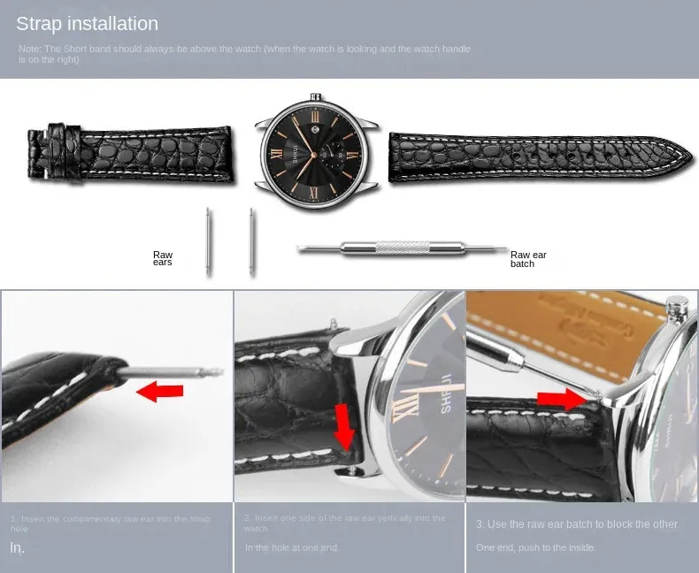 Bracelet montre cuir crocodile 12 à 18 mm