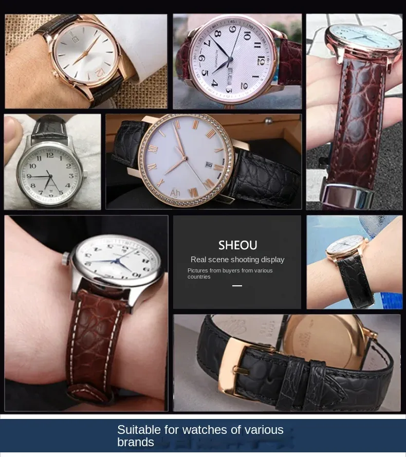 Bracelet montre cuir crocodile 12 à 18 mm