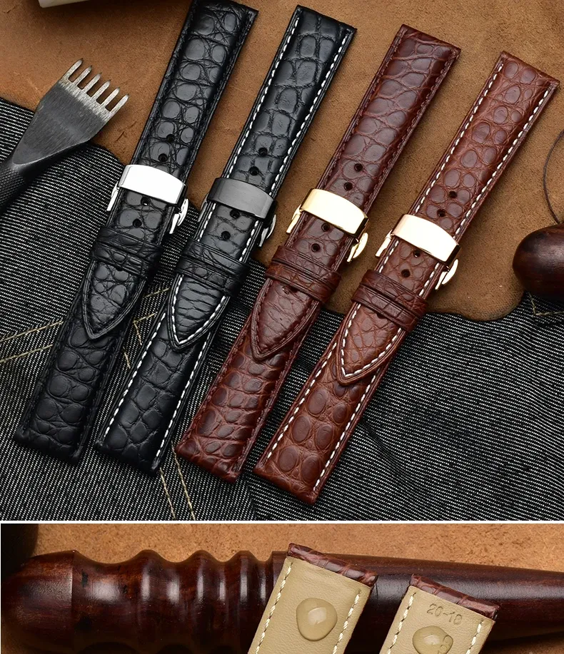 Bracelet montre cuir crocodile 12 à 18 mm