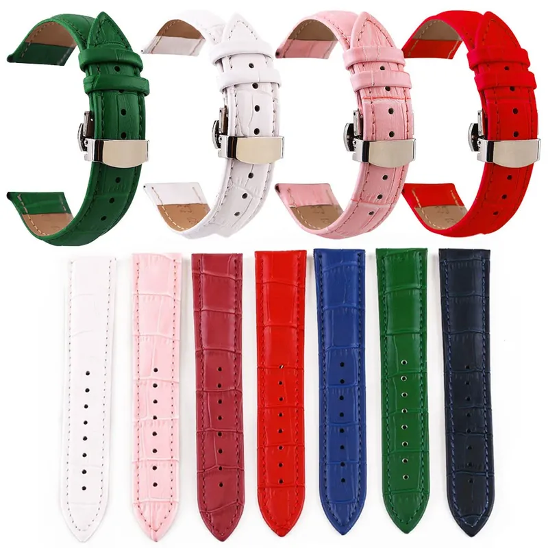 Bracelet montre cuir crocodile 12 à 24 mm boucle papillon