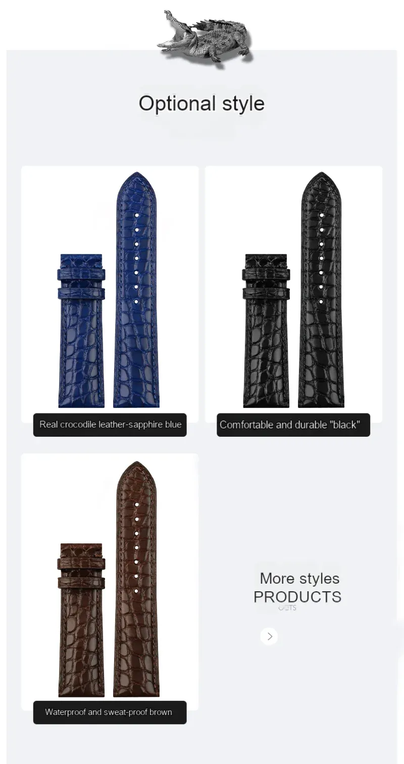 Bracelet montre cuir crocodile 12 à 24 mm