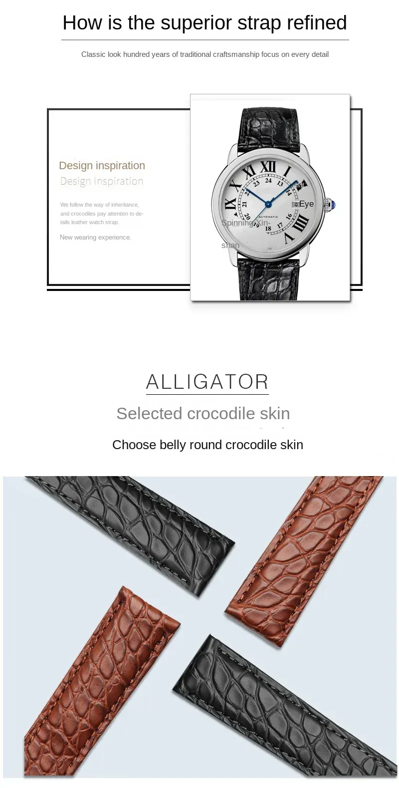 Bracelet montre cuir crocodile 14 à 25 mm