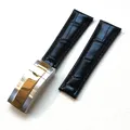 Bracelet montre cuir crocodile 20 mm pour Rolex – Band Color Black- silver gold