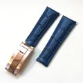Bracelet montre cuir crocodile 20 mm pour Rolex – Band Color Blue-rosegold