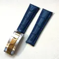 Bracelet montre cuir crocodile 20 mm pour Rolex – Band Color Blue-silver gold