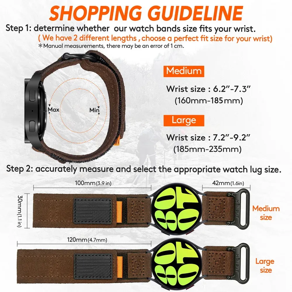 Bracelet montre cuir daim 20 à 22 mm pour Huawei