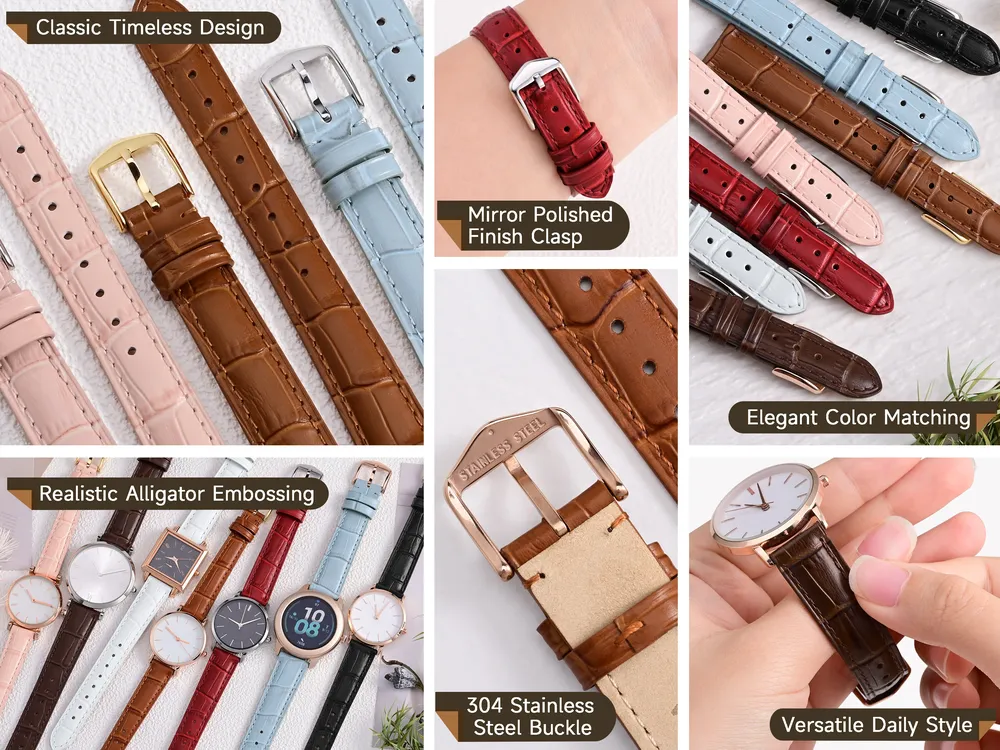Bracelet montre cuir façon alligator 12 à 20 mm