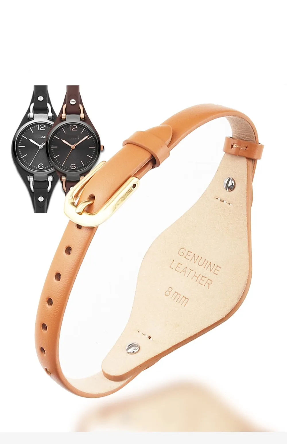 Bracelet montre cuir femme Fossil 8 mm étanche respirant