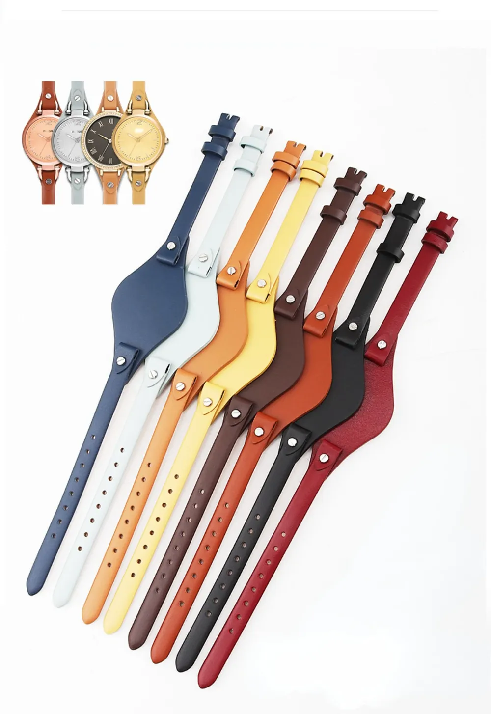 Bracelet montre cuir femme Fossil 8 mm étanche respirant