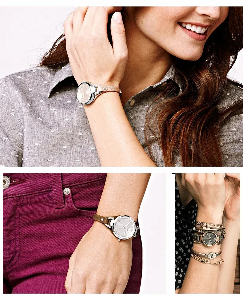 Bracelet montre cuir femme Fossil 8 mm étanche respirant