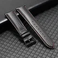 Bracelet montre cuir fibre carbone 20 à 22 mm pour Galaxy Watch – Couleur du bracelet Black Red