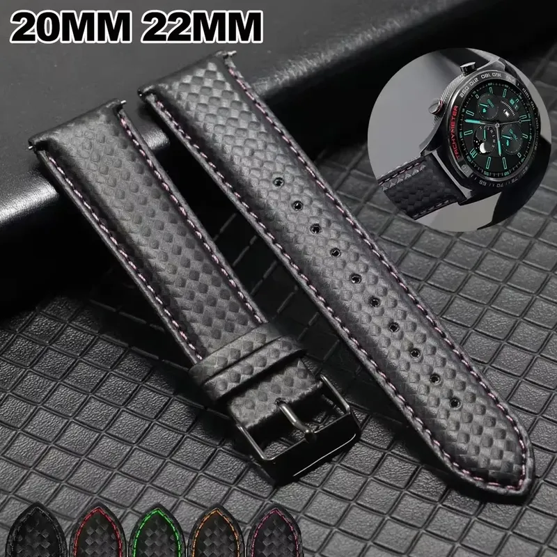 Bracelet montre cuir fibre carbone 20 à 22 mm pour Galaxy Watch