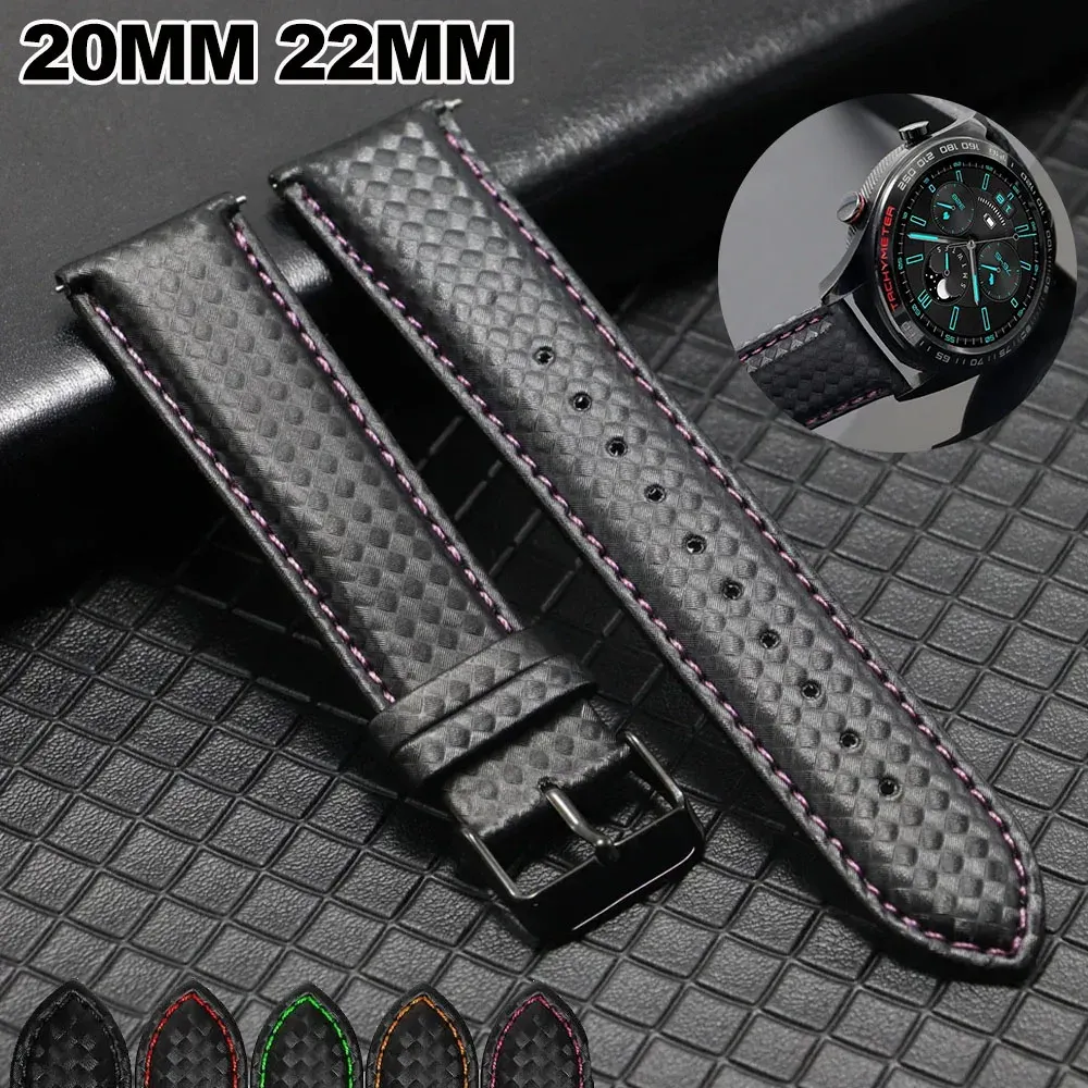 Bracelet montre cuir fibre carbone 20 à 22 mm pour Galaxy Watch