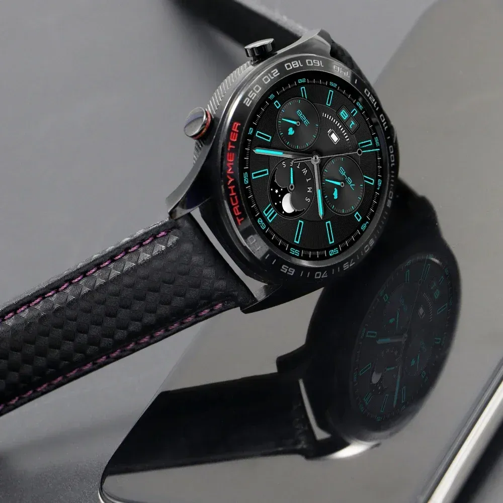Bracelet montre cuir fibre carbone 20 à 22 mm pour Galaxy Watch