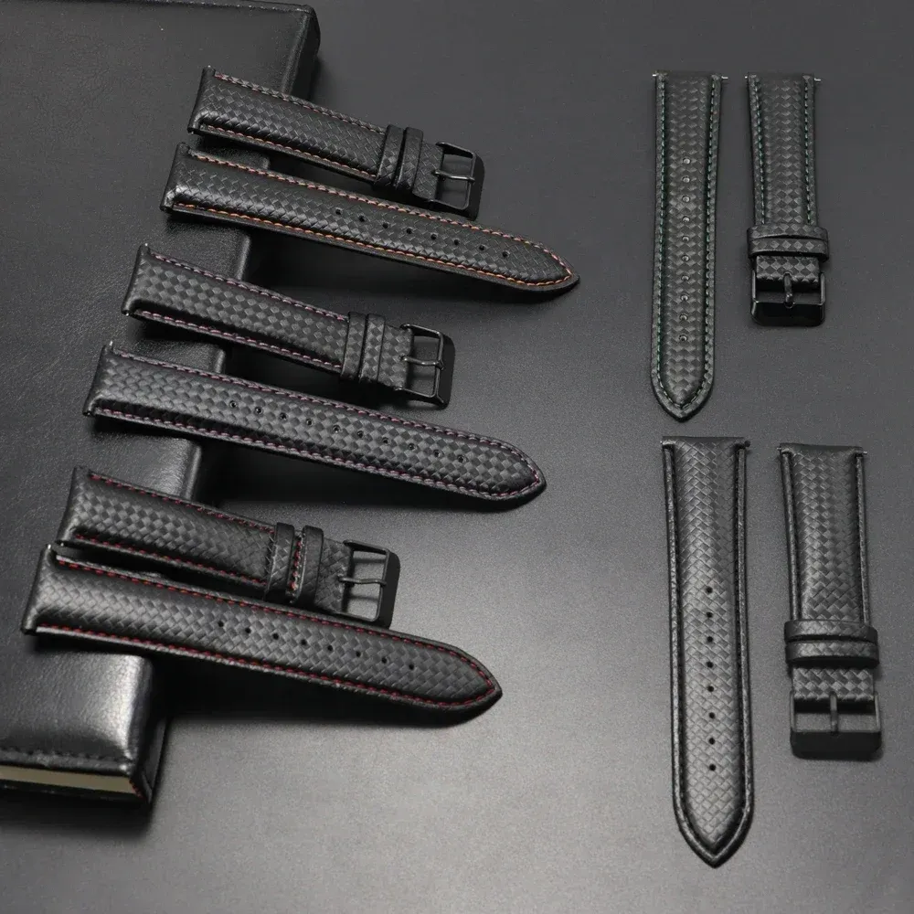 Bracelet montre cuir fibre carbone 20 à 22 mm pour Galaxy Watch