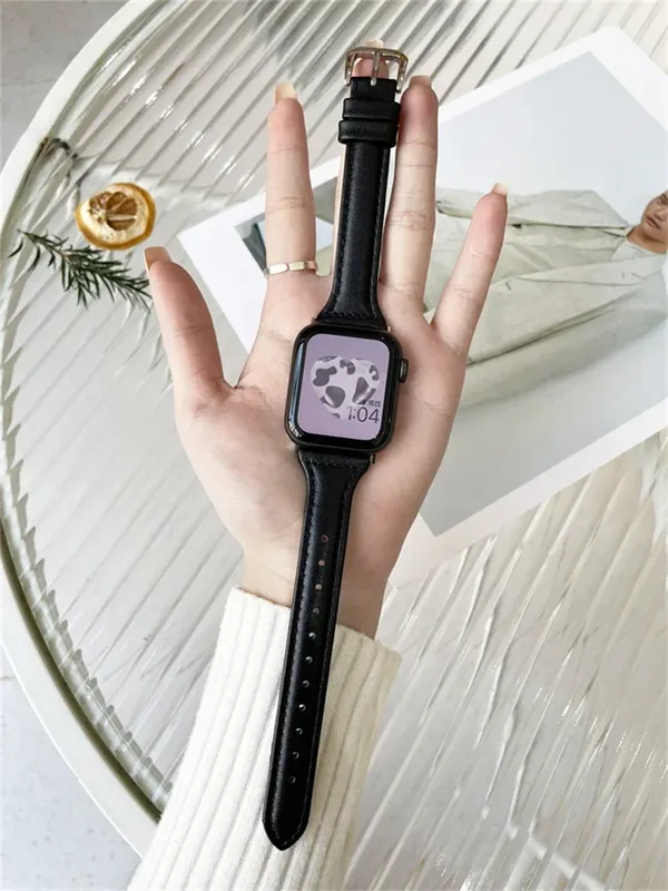 Bracelet montre cuir fin 38 à 49 mm pour Apple Watch
