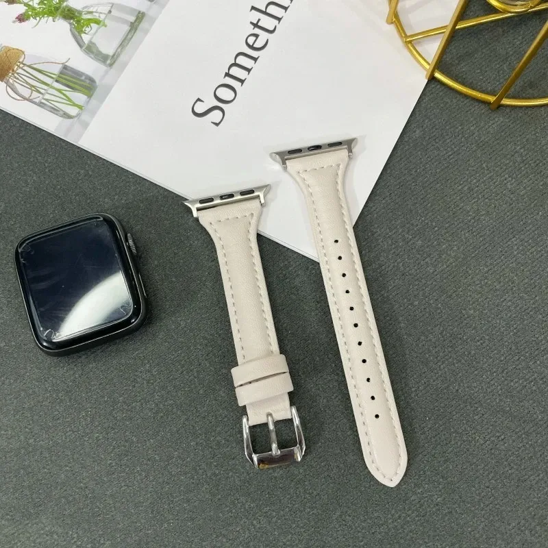 Bracelet montre cuir fin 38 à 49 mm pour Apple Watch