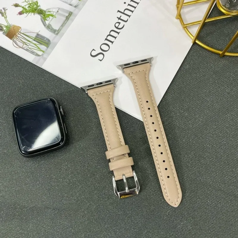 Bracelet montre cuir fin 38 à 49 mm pour Apple Watch