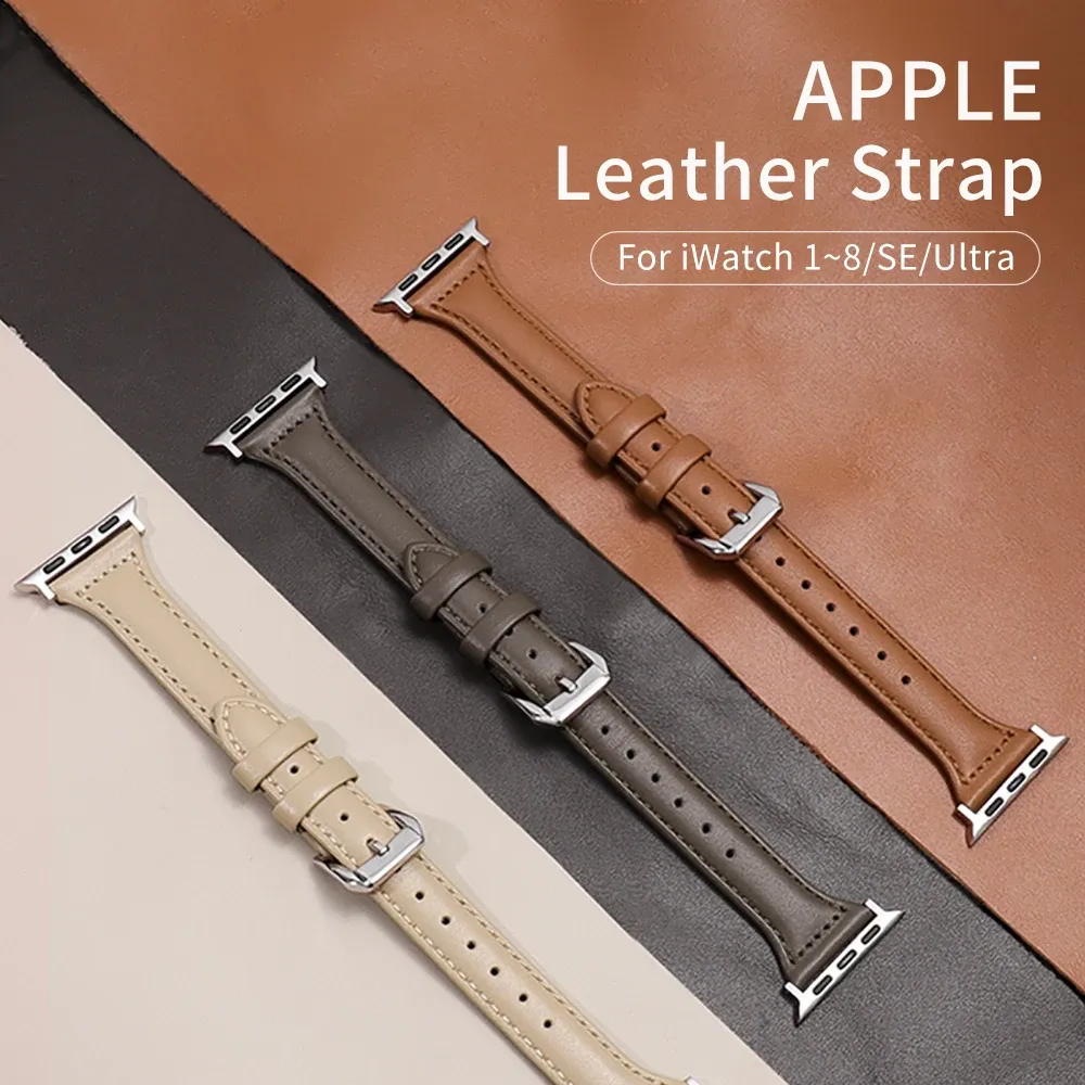 Bracelet montre cuir fin 38 à 49 mm pour Apple Watch