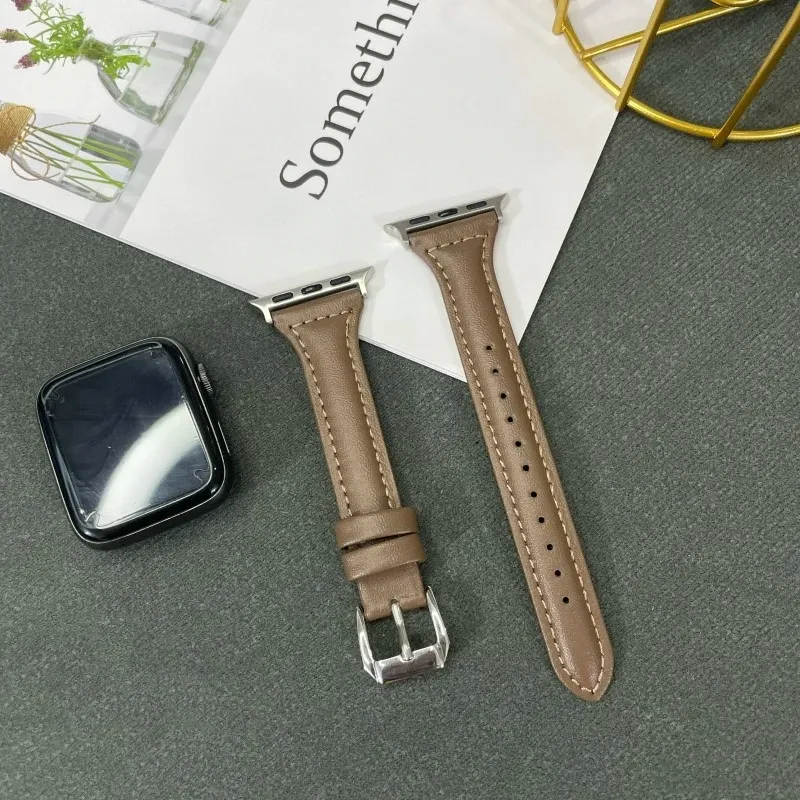 Bracelet montre cuir fin 38 à 49 mm pour Apple Watch