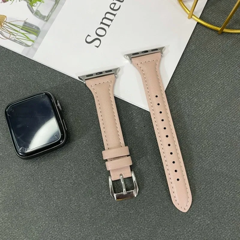 Bracelet montre cuir fin 38 à 49 mm pour Apple Watch