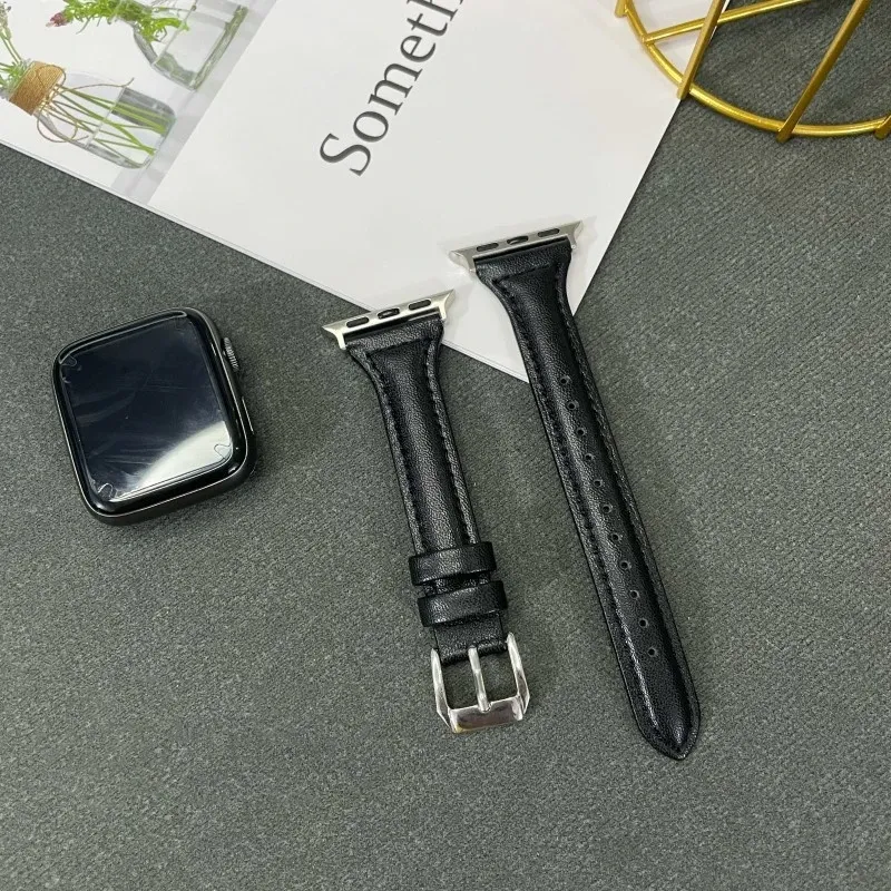 Bracelet montre cuir fin 38 à 49 mm pour Apple Watch
