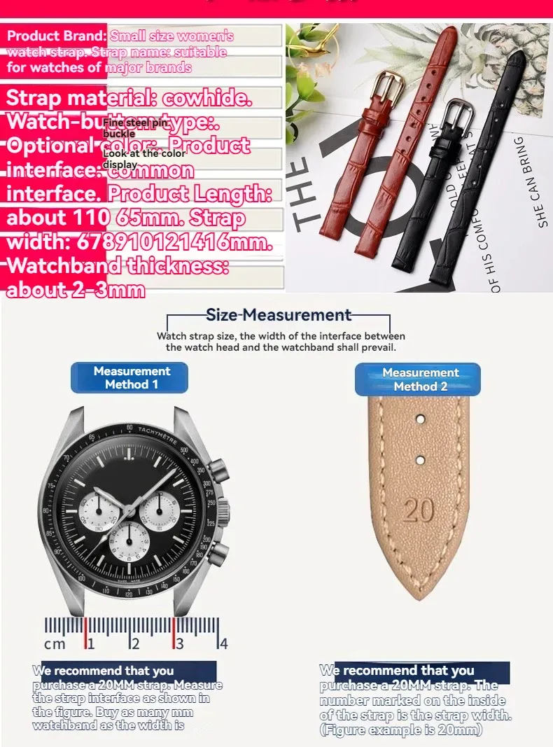 Bracelet montre cuir fin croco 6 à 16 mm