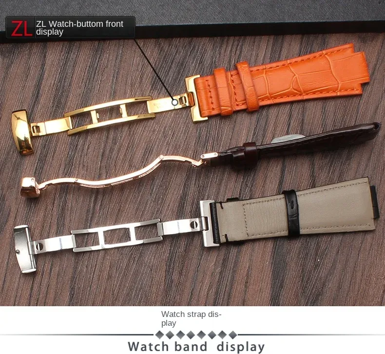 Bracelet montre cuir grain crocodile 24x14 mm