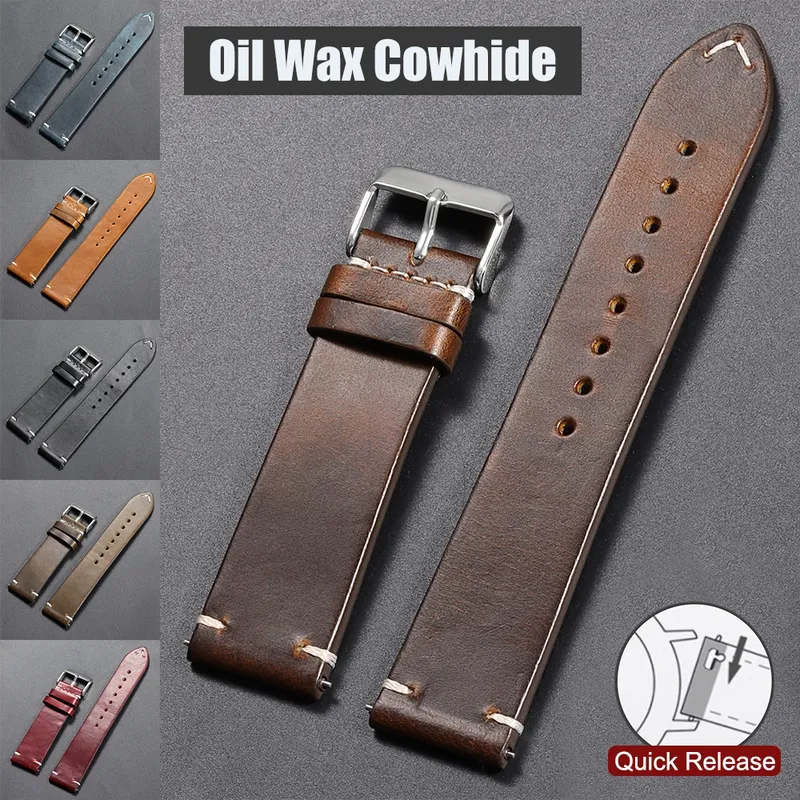Bracelet montre cuir huilé 18 à 24 mm pour Seiko et Omega