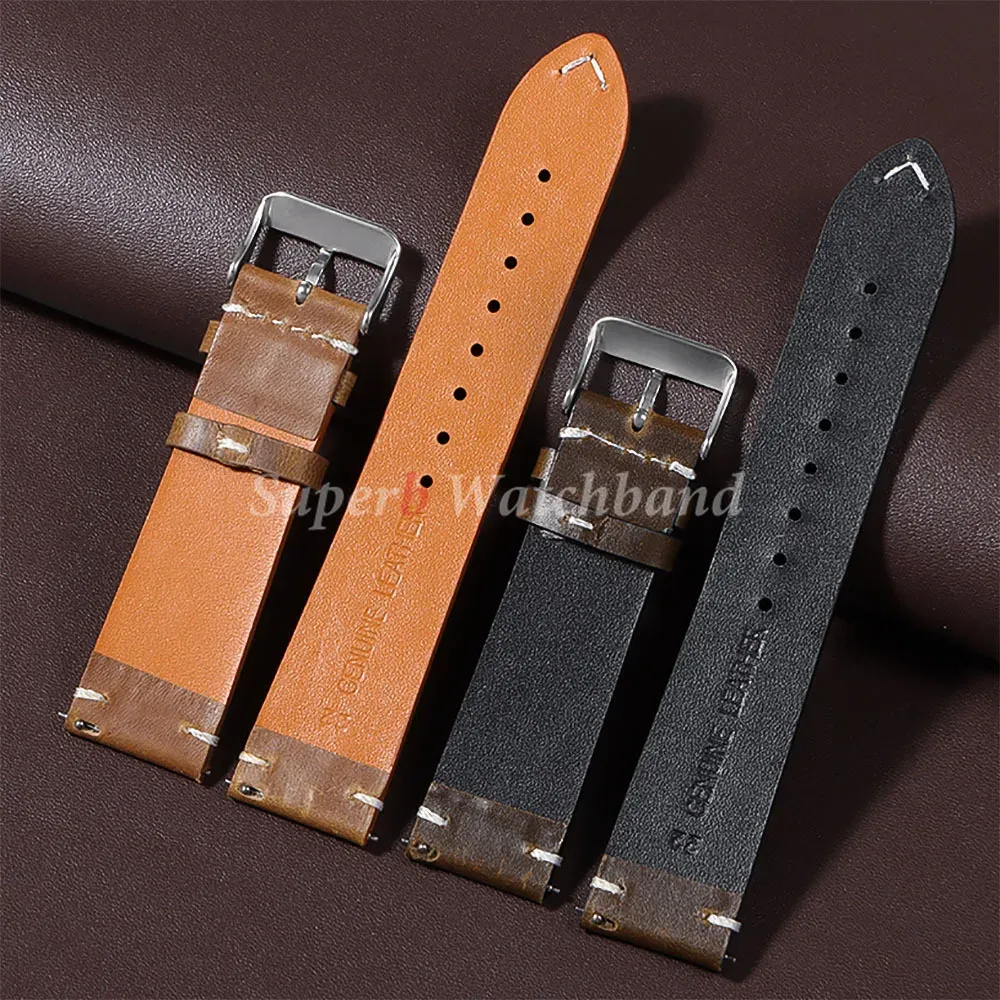 Bracelet montre cuir huilé 18 à 24 mm pour Seiko et Omega