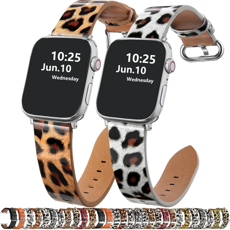 Bracelet montre cuir léopard Apple Watch 38 à 49 mm