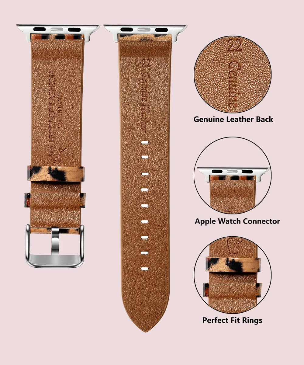 Bracelet montre cuir léopard Apple Watch 38 à 49 mm