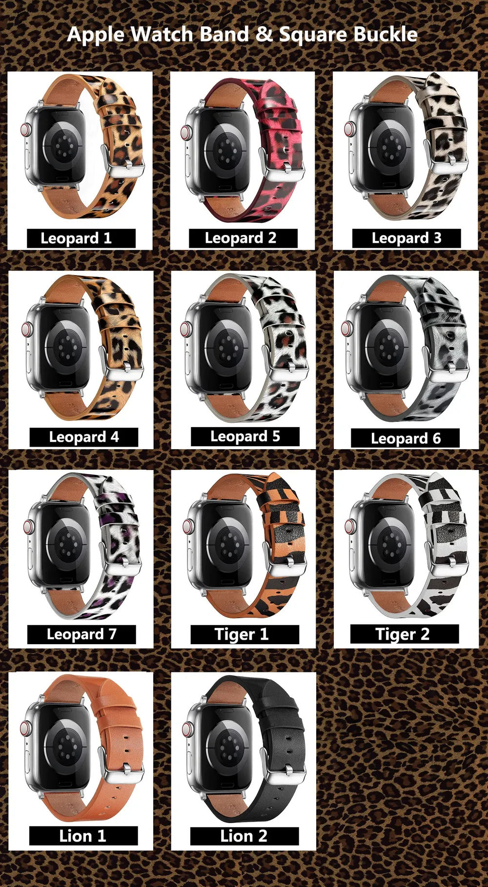 Bracelet montre cuir léopard Apple Watch 38 à 49 mm