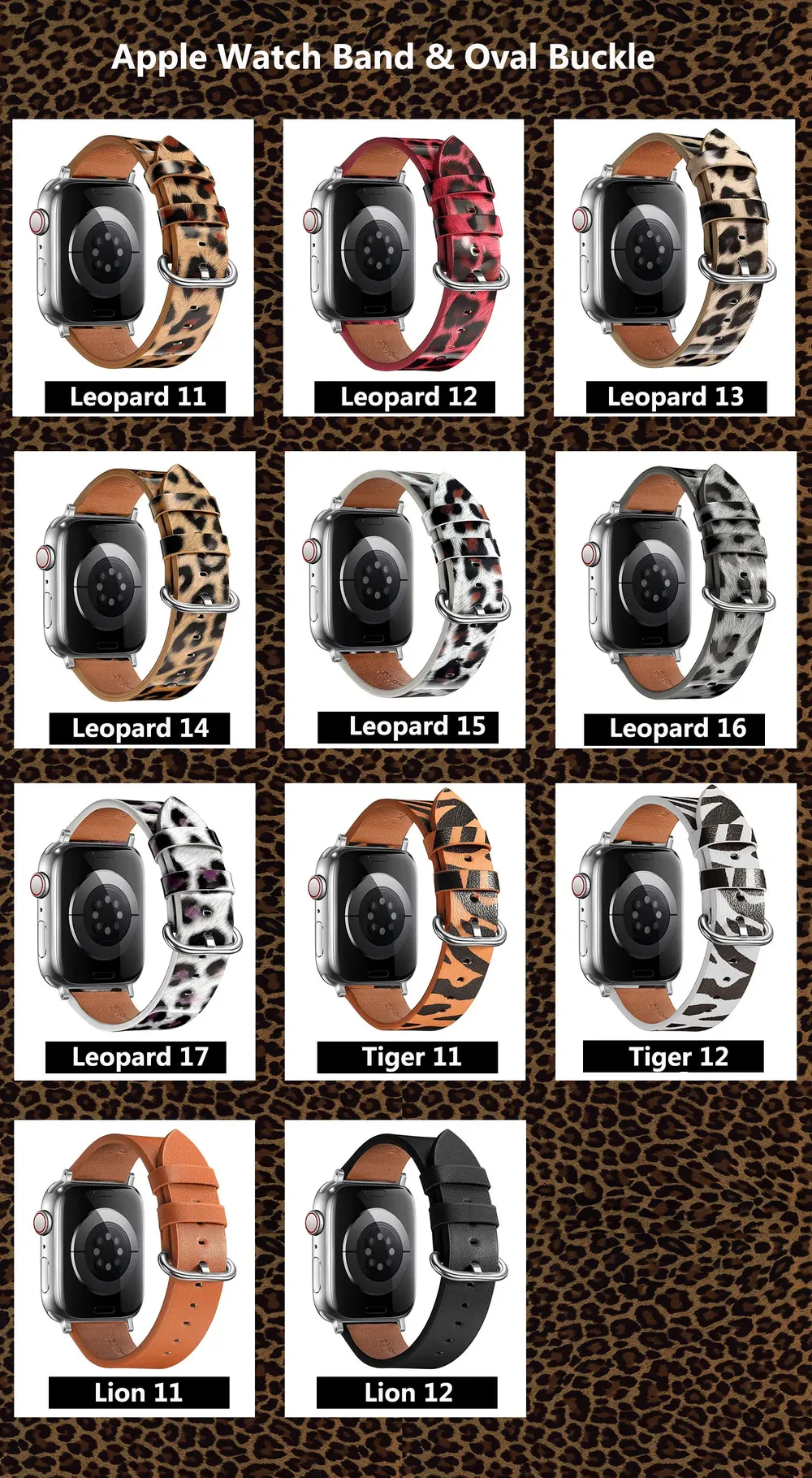 Bracelet montre cuir léopard Apple Watch 38 à 49 mm