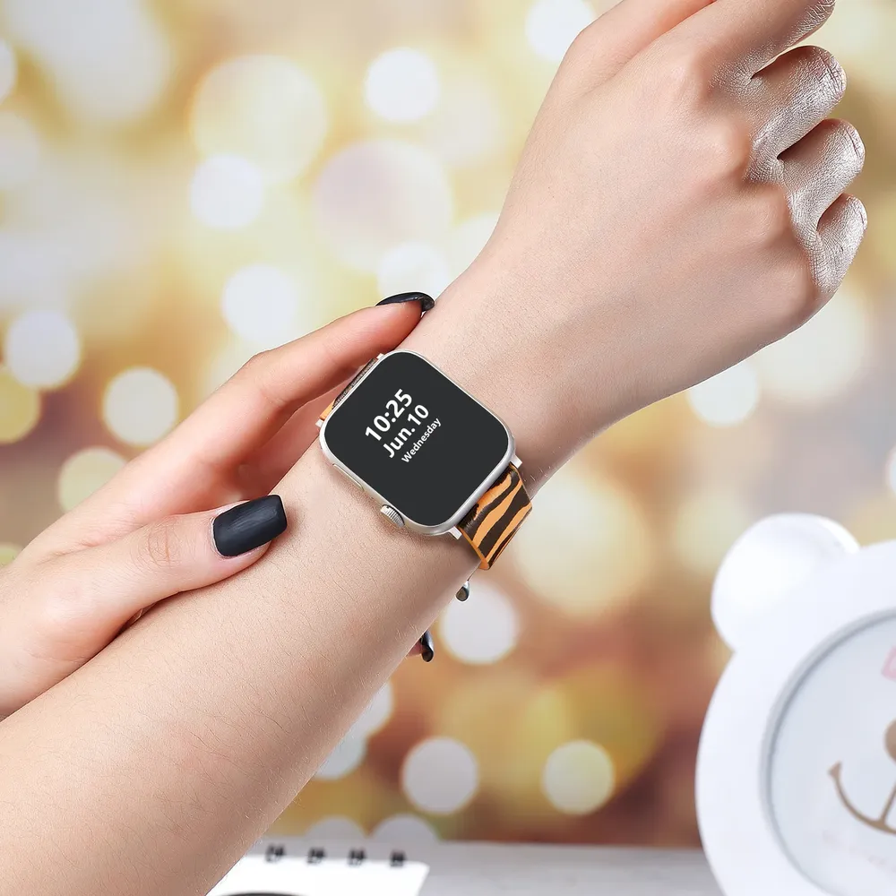 Bracelet montre cuir léopard Apple Watch 38 à 49 mm
