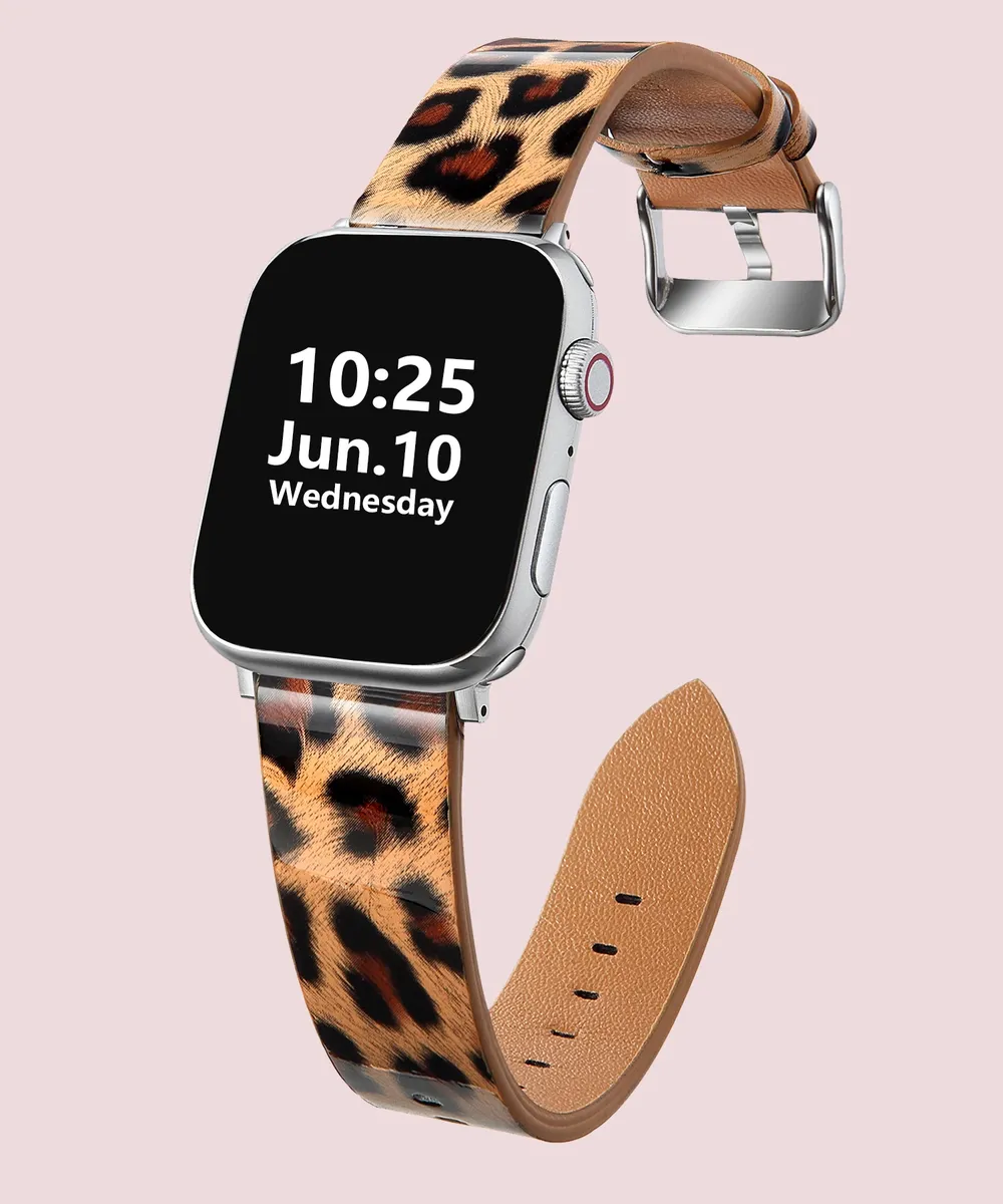 Bracelet montre cuir léopard Apple Watch 38 à 49 mm
