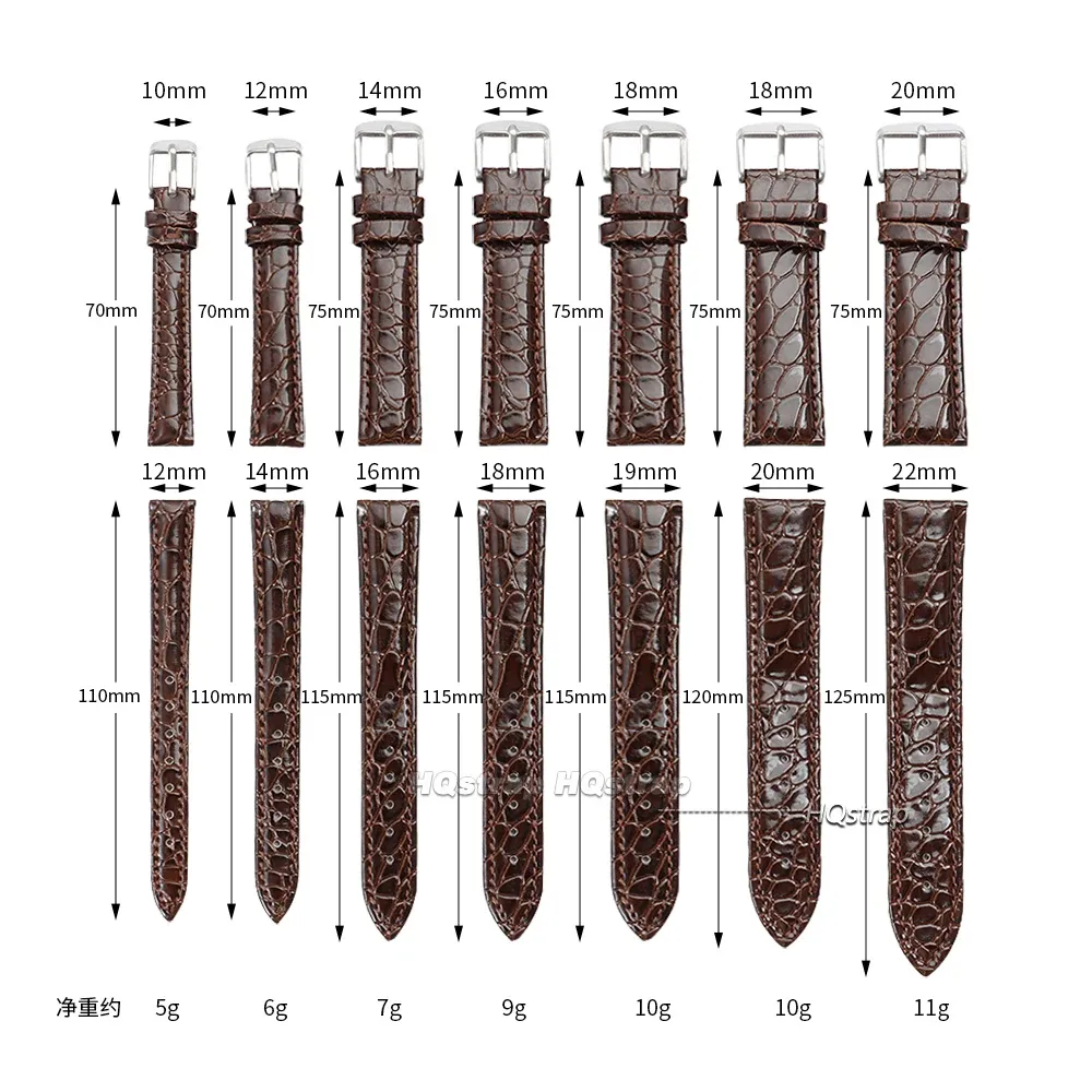 Bracelet montre cuir motif croco 12 à 20 mm unisexe