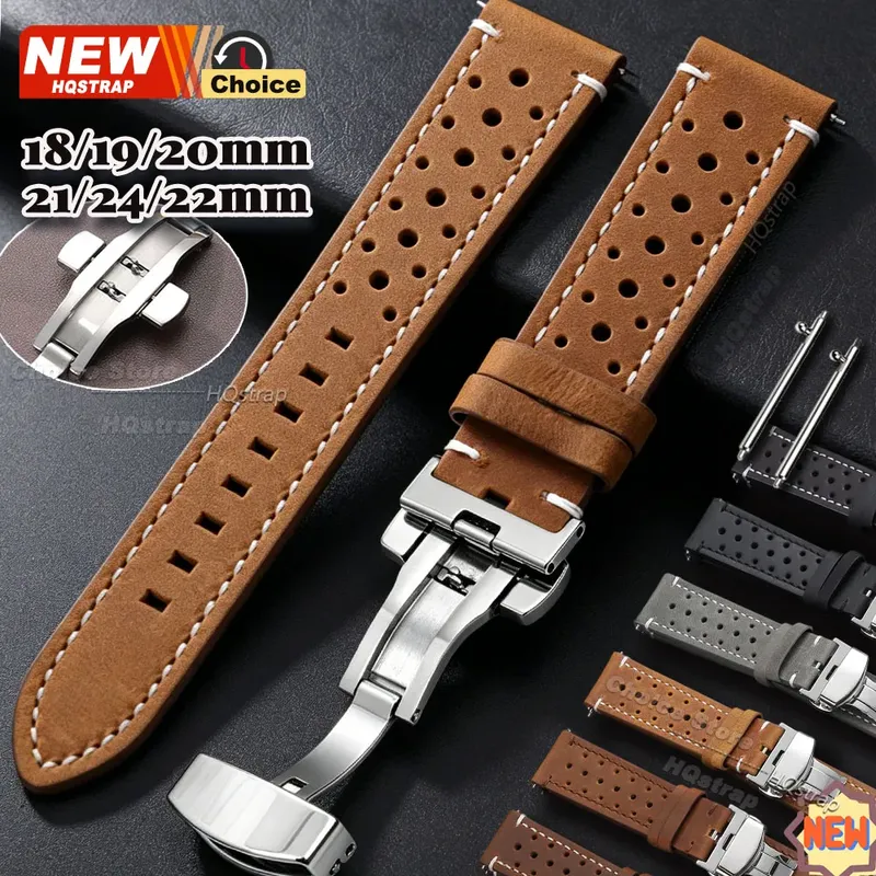 Bracelet montre cuir perforé 18 à 24 mm boucle papillon