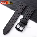 Bracelet montre cuir perforé 18 à 24 mm boucle papillon – Couleur du bracelet BK Black pin Clasp
