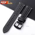 Bracelet montre cuir perforé 18 à 24 mm boucle papillon – Couleur du bracelet BKWH Black pin Clasp