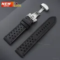 Bracelet montre cuir perforé 18 à 24 mm boucle papillon – Couleur du bracelet Black SV New