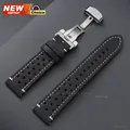 Bracelet montre cuir perforé 18 à 24 mm boucle papillon – Couleur du bracelet Black White SV New